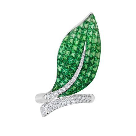 Кольцо с тсаворитами и бриллиантами, белое золото 3