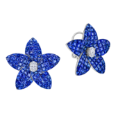 Пусеты с сапфирами и бриллиантами, белое золото