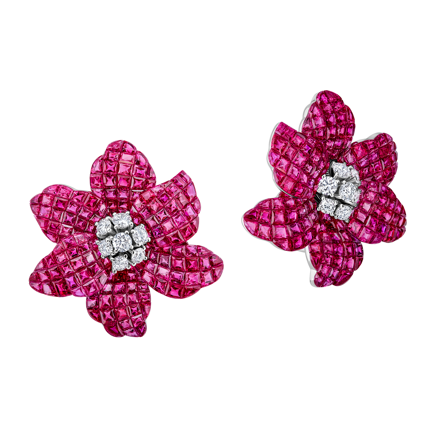 Серьги с рубинами и бриллиантами, белое золото