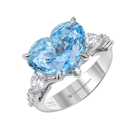 Кольцо с аквамарином и бриллиантами, белое золото 1