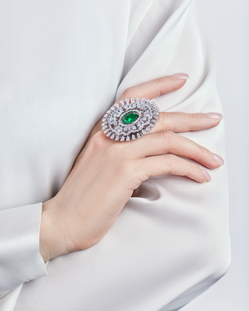 Кольцо с изумрудом, турмалином параиба, турмалином рубеллитом и бриллиантами, белое золото 6