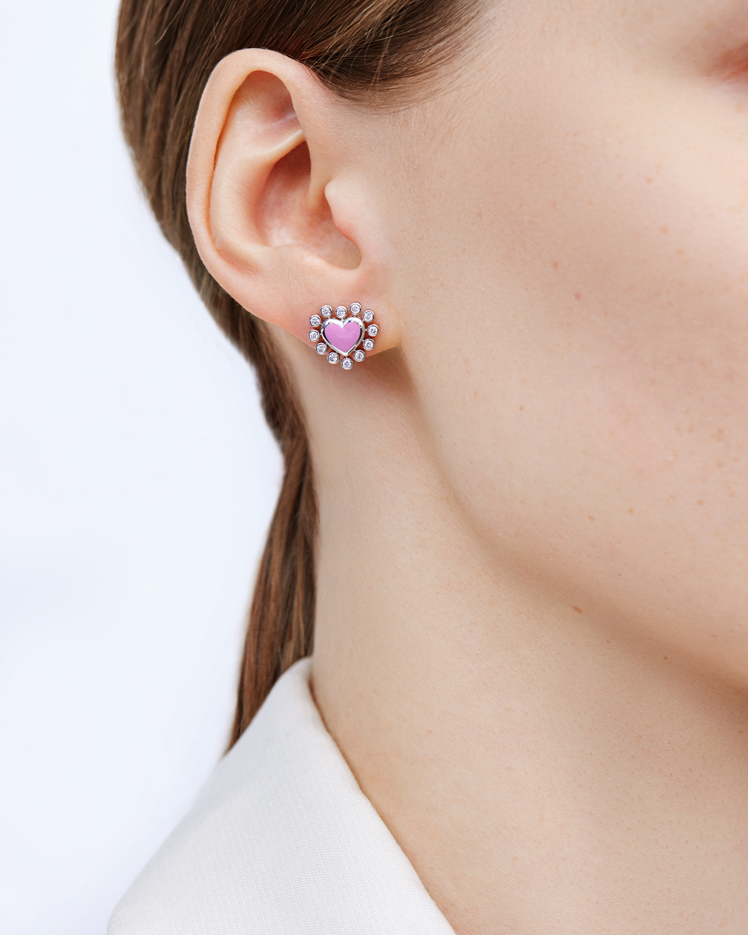 Пусеты с бриллиантами, белое золото, н.керамика