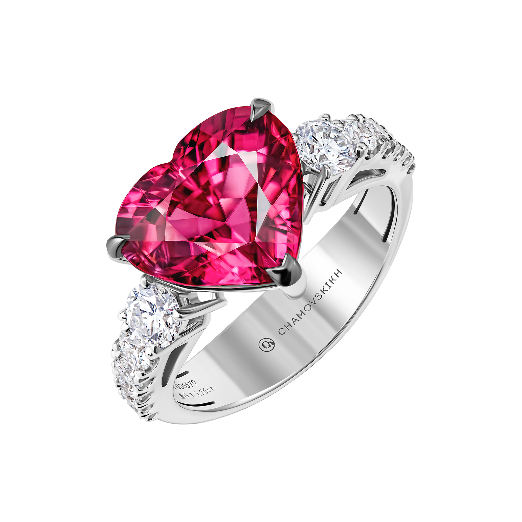 Кольцо с рубеллитом и бриллиантами, белое золото