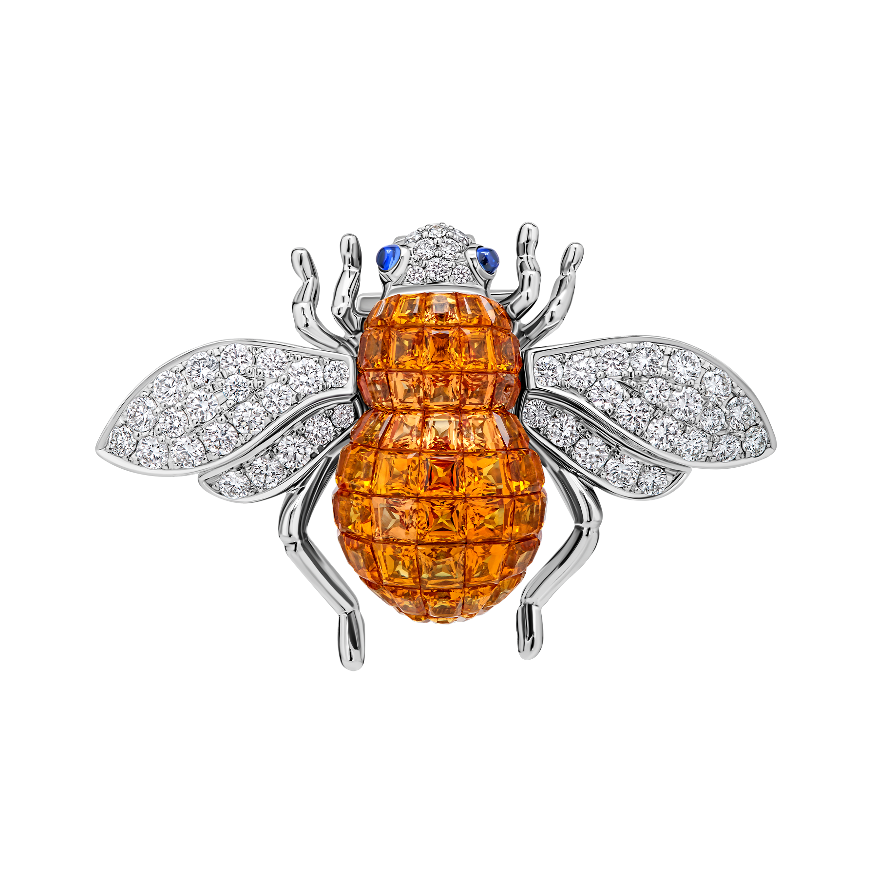 Брошь с цветными сапфирами и бриллиантами, белое золото