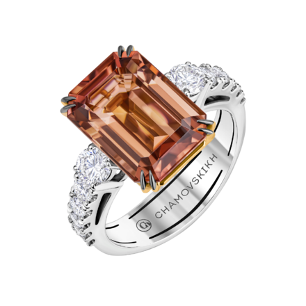 Кольцо с турмалином и бриллиантами, белое золото 1