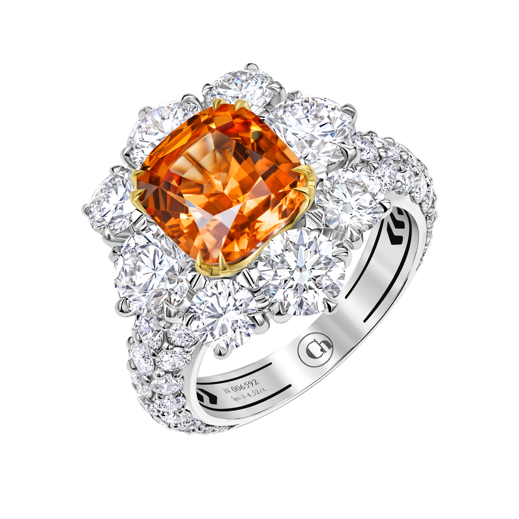 Кольцо со спессартином и бриллиантами, белое золото