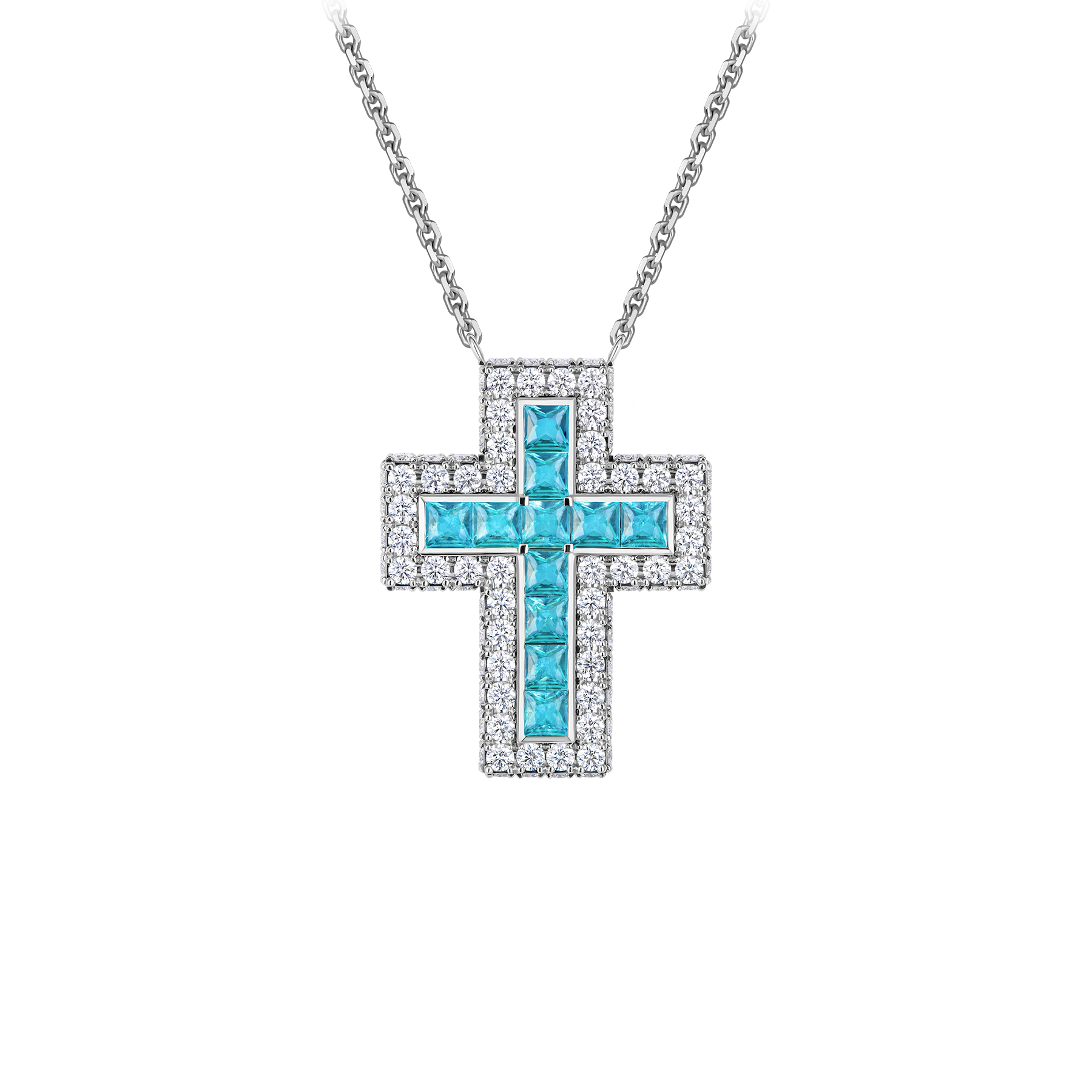 Колье с турмалином параиба и бриллиантами, белое золото