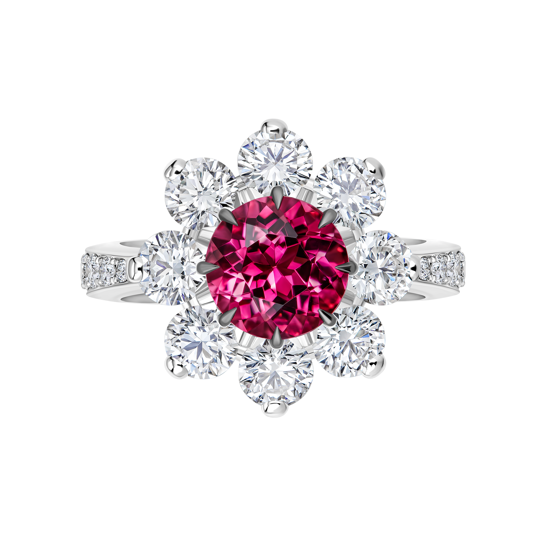 Кольцо с турмалином рубеллитом и бриллиантами, белое золото