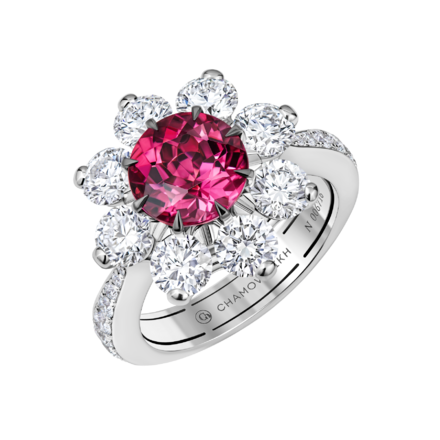 Кольцо с турмалином рубеллитом и бриллиантами, белое золото 1