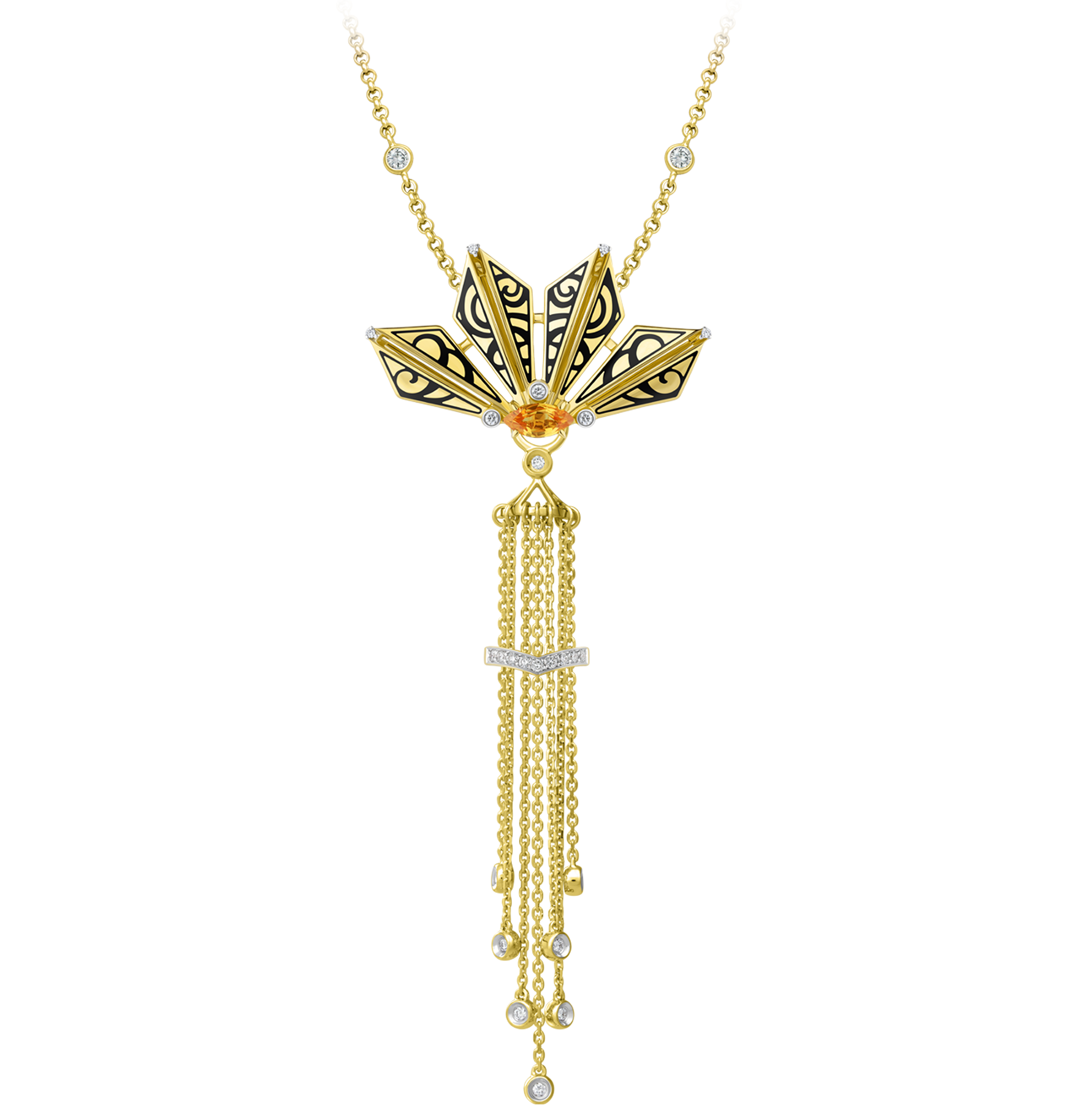 Подвес с желтым сапфиром и бриллиантами, жёлтое золото, н.керамика