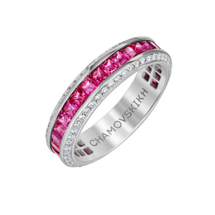 Кольцо с рубинами и бриллиантами, белое золото 1