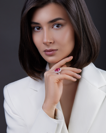 Кольцо с рубеллитом и бриллиантами, белое золото 2