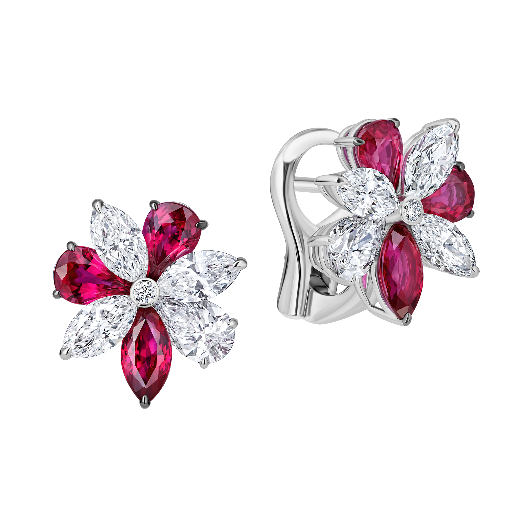 Серьги с рубинами и бриллиантами, белое золото