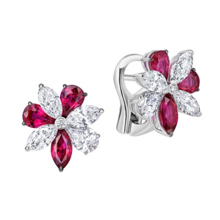 Серьги с рубинами и бриллиантами, белое золото 1