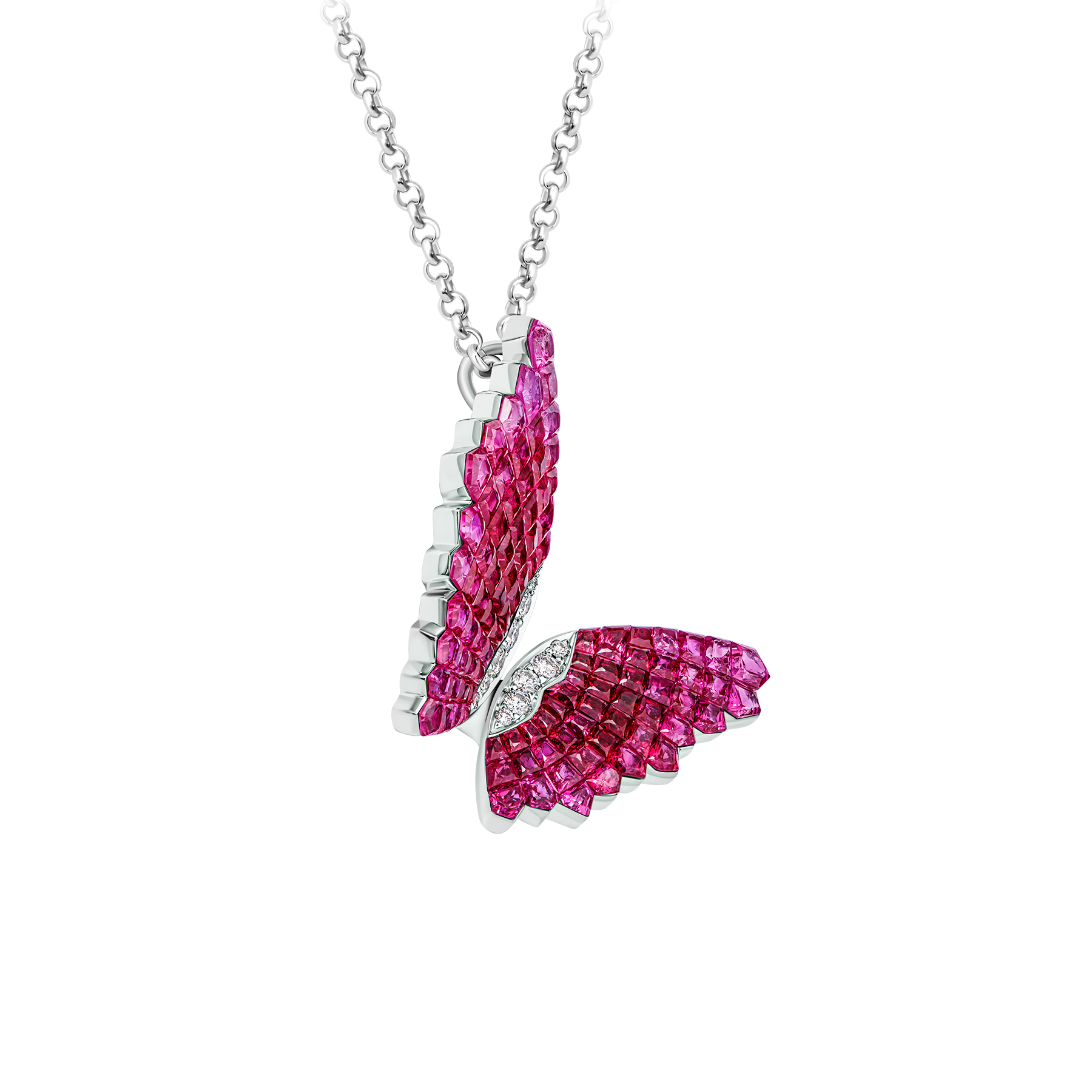 Подвес с рубинами, розовыми сапфирами и бриллиантами, белое золото