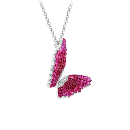 Подвес с рубинами, розовыми сапфирами и бриллиантами, белое золото 2