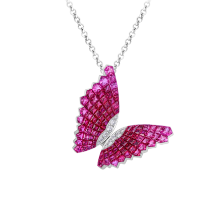 Подвес с рубинами, розовыми сапфирами и бриллиантами, белое золото 1