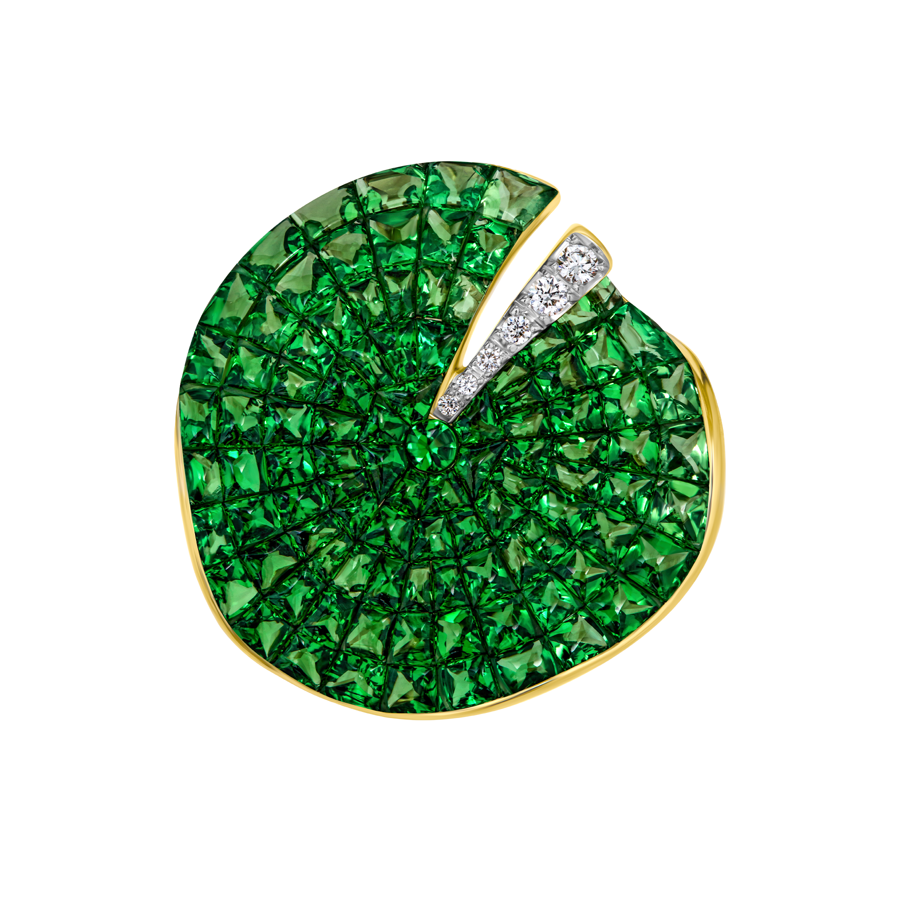 Кольцо с тсаворитами и бриллиантами, желтое золото