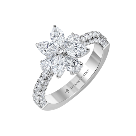 Кольцо с бриллиантами, белое золото 1