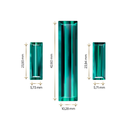 Сет из трёх Турмалинов Индиголитов, Багет, 26,85ct/ 10,56ct/ 10,38ct 5