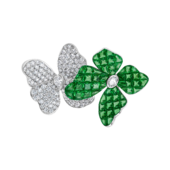 Кольцо с тсаворитами и бриллиантами, белое золото