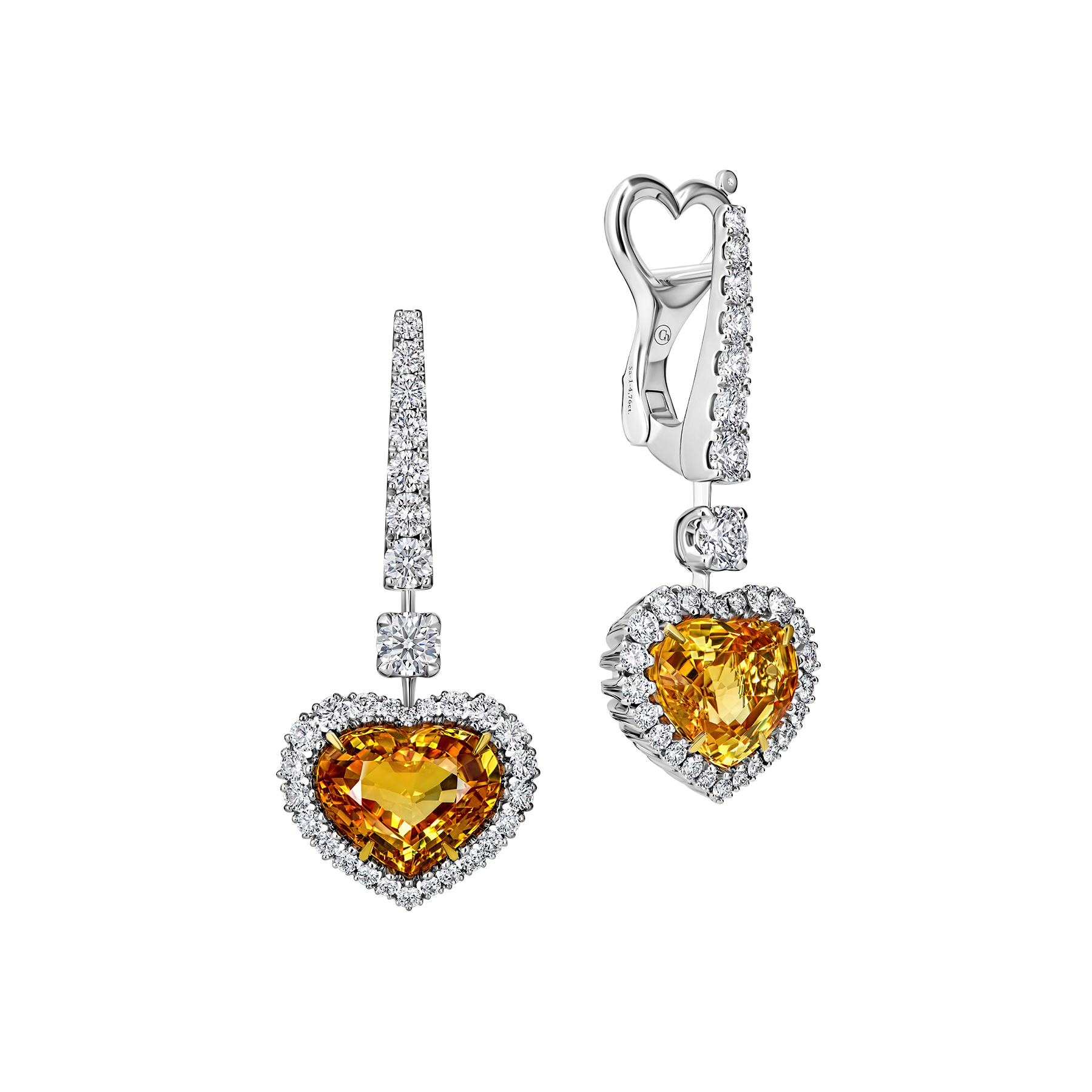 Серьги с желтыми сапфирами и бриллиантами, белое золото