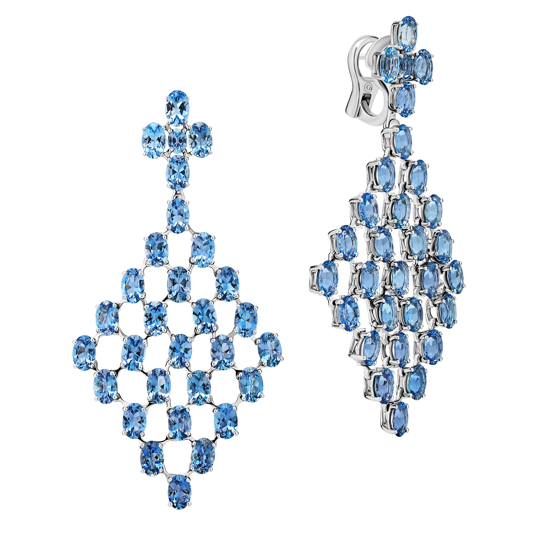 Серьги с аквамаринами, белое золото