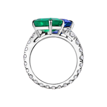 Кольцо с сапфиром, изумрудом и бриллиантами, белое золото 3