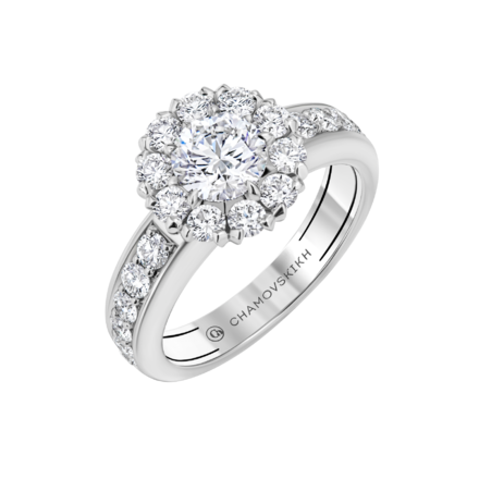 Кольцо с бриллиантами, белое золото 1