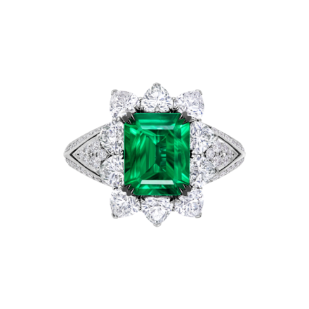 Кольцо с изумрудами и бриллиантами, белое золото 2