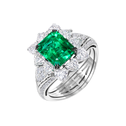 Кольцо с изумрудами и бриллиантами, белое золото 1