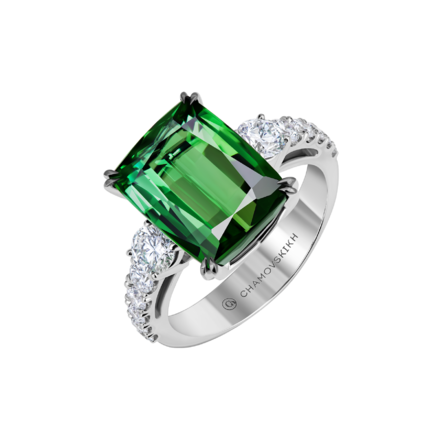 Кольцо с турмалином верделитом и бриллиантами, белое золото 1