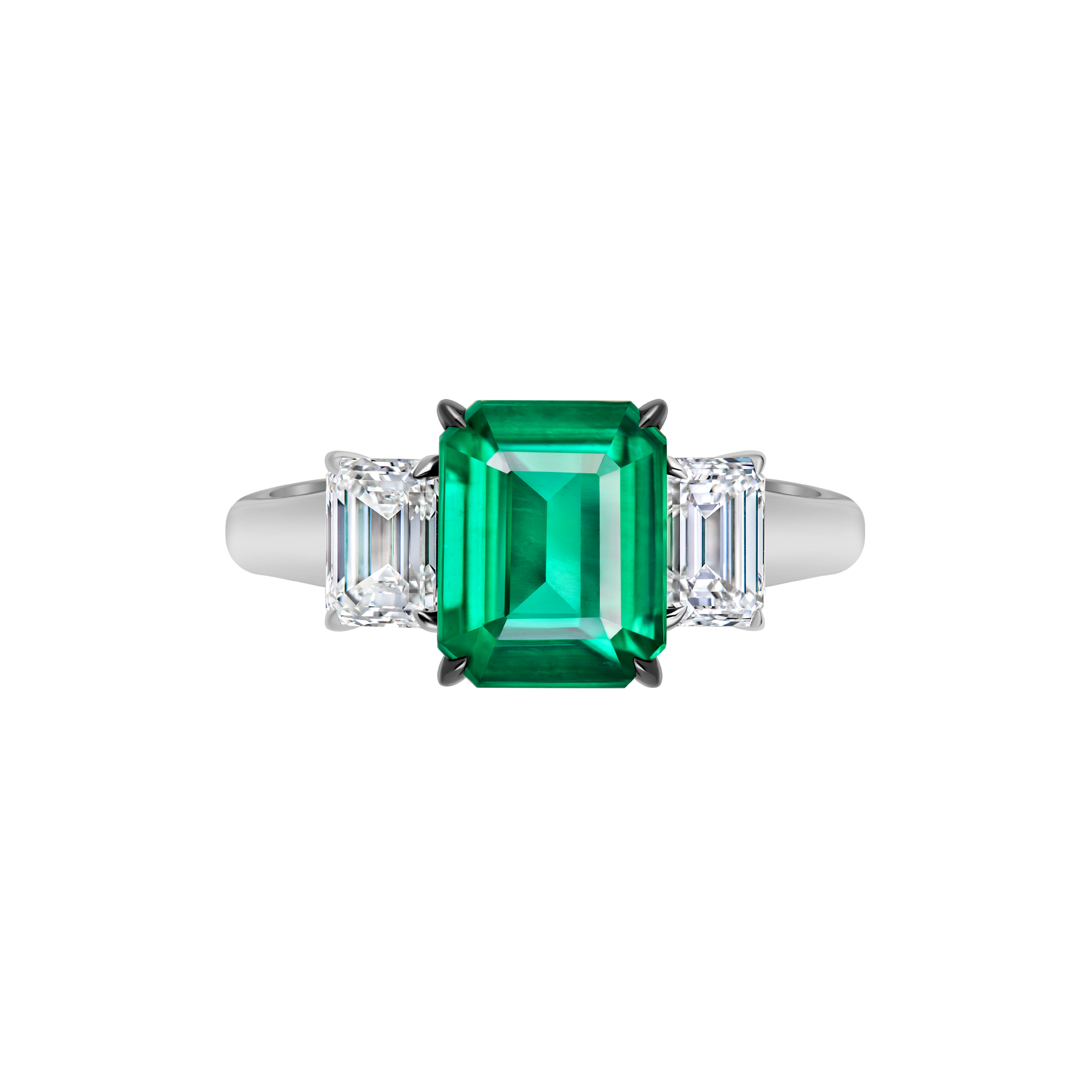 Кольцо с изумрудом и бриллиантами, белое золото