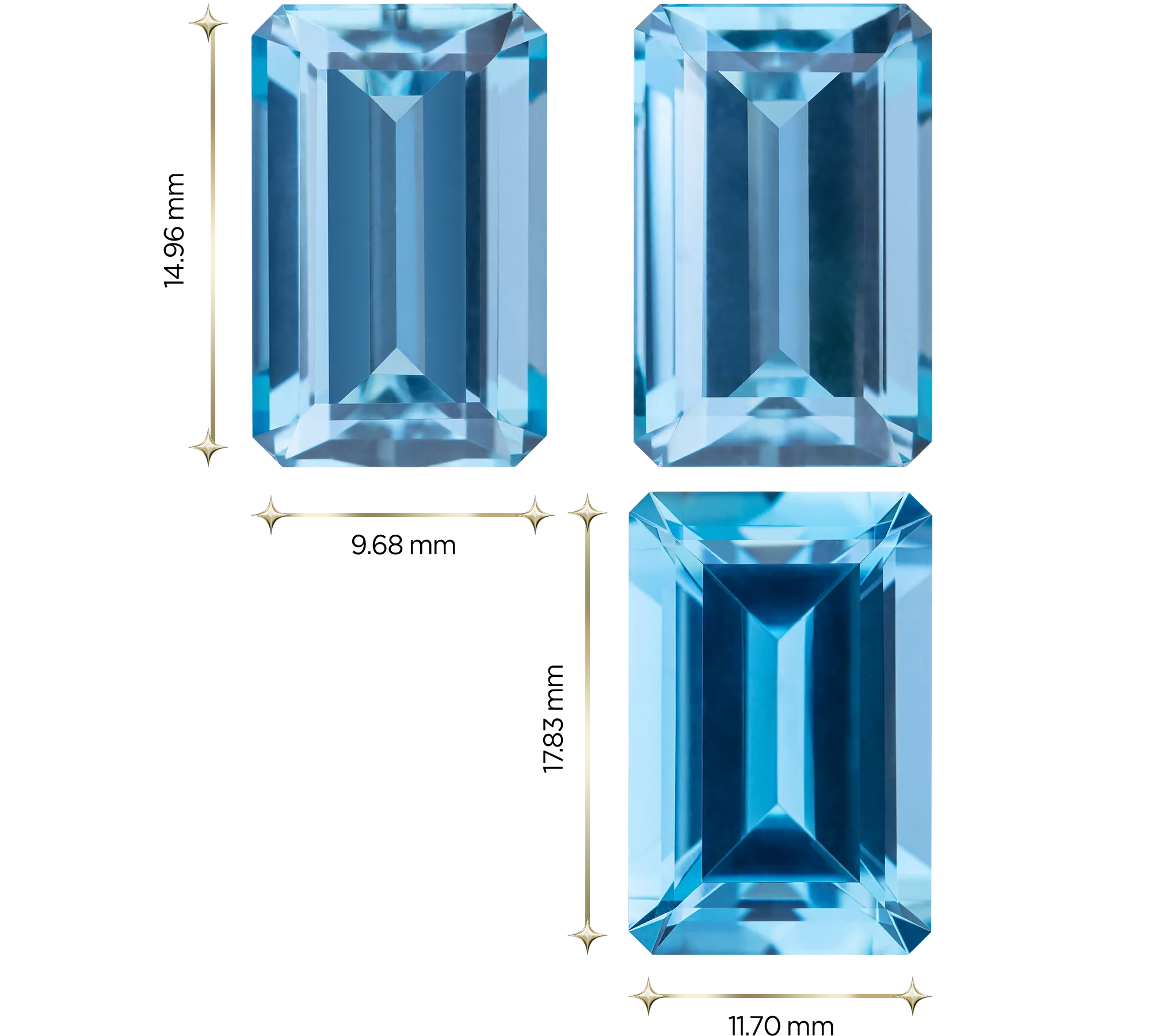 Сет из трех аквамаринов, Изумрудная, 2 шт. 16,61 ct/ 1 шт. 11,11 ct