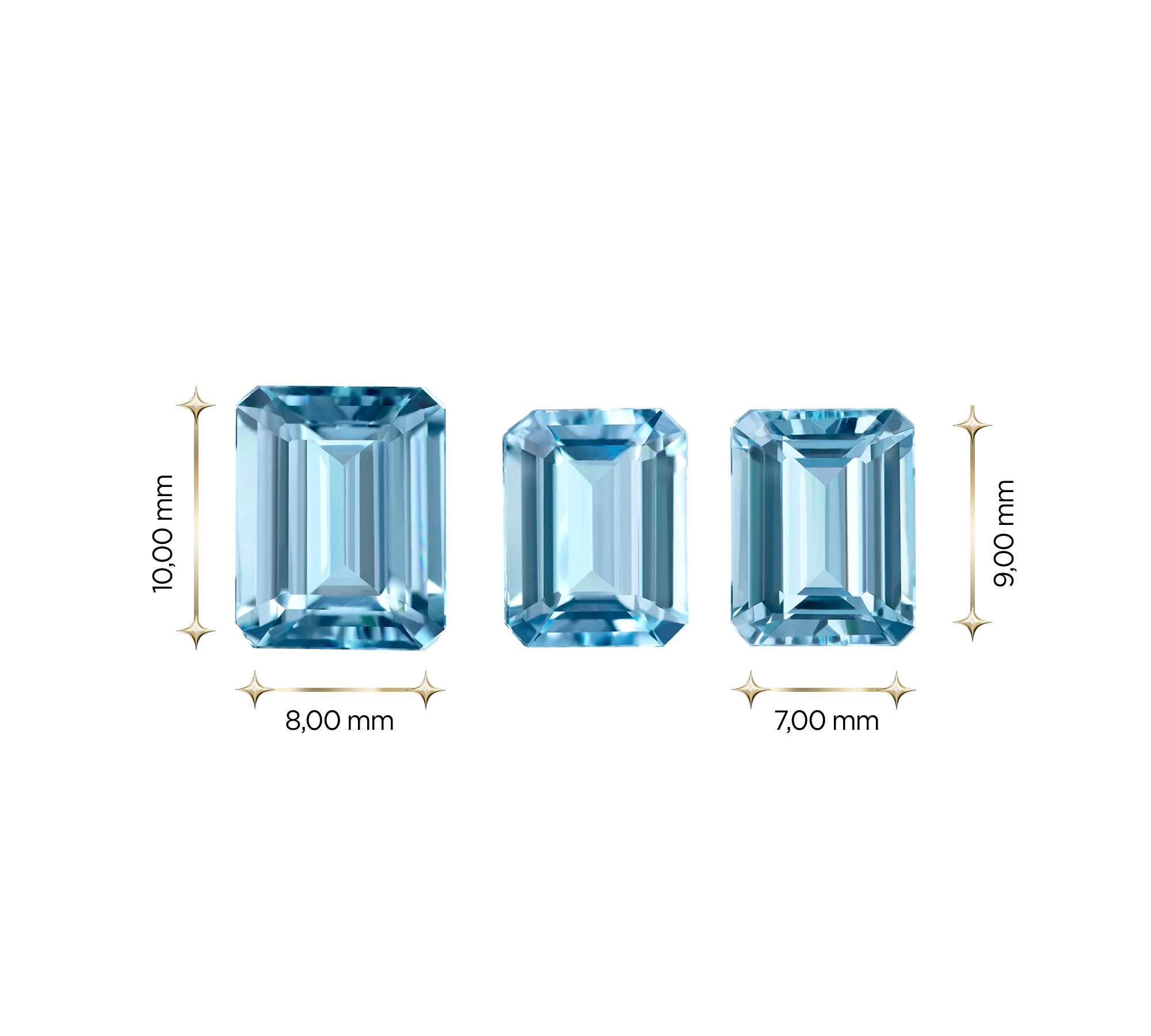 Сет из трёх аквамаринов, Октагон, 1 шт. 2,92 ct/ 2 шт. 4,10 ct