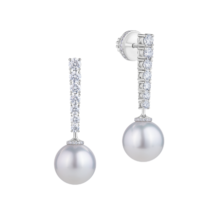 Пусеты с жемчугом и бриллиантами, белое золото 1