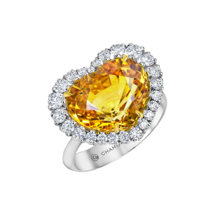 Кольцо с желтым сапфиром и бриллиантами, белое золото 1