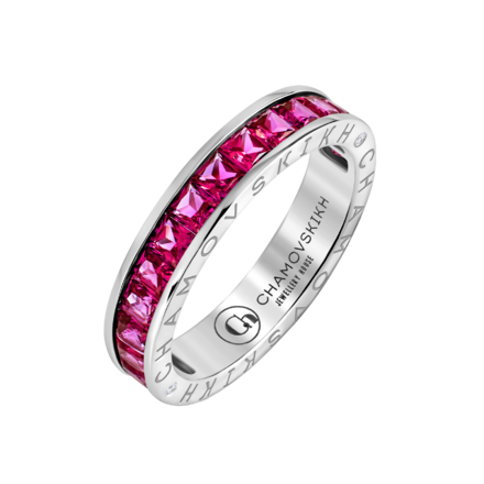 Кольцо с рубинами и бриллиантами, белое золото 1