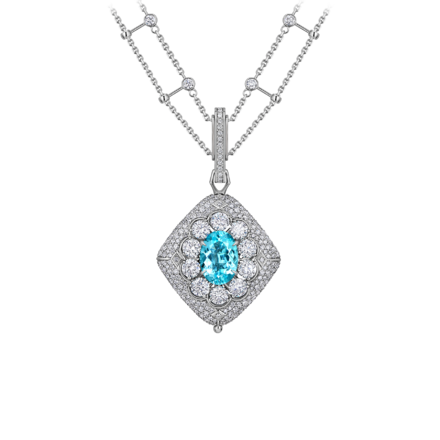 Подвес с турмалином параиба и бриллиантами, белое золото 1