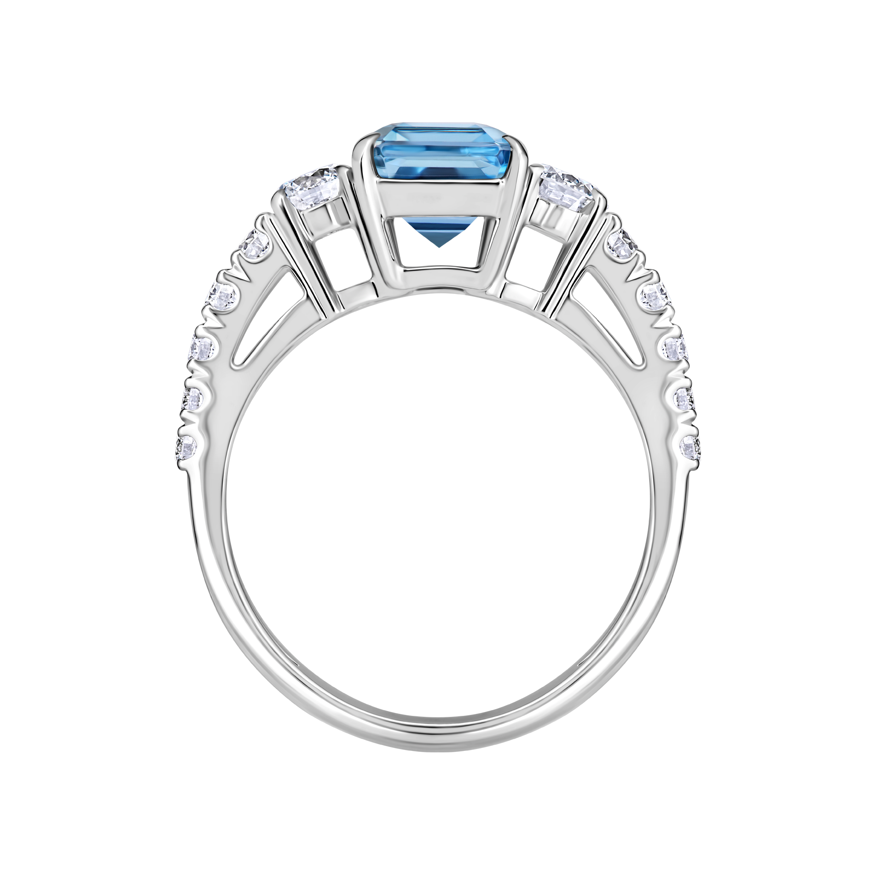 Кольцо с аквамарином и бриллиантами, белое золото