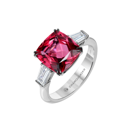 Кольцо с турмалином рубеллитом и бриллиантами, белое золото 1