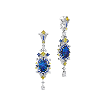 Серьги с опалами, сапфирами и бриллиантами, белое золото 1