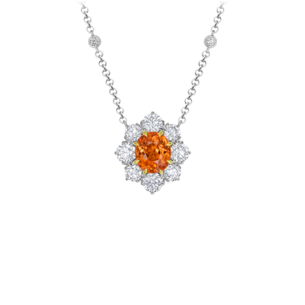 Колье со спессартином и бриллиантами, белое золото 1