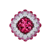 Кольцо с турмалином рубеллитом, рубинами, розовыми сапфирами и бриллиантами, белое золото