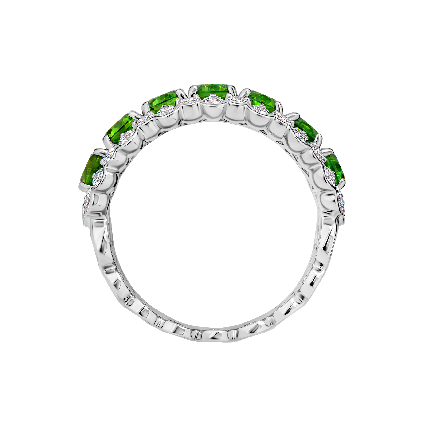 Кольцо с демантоидами и бриллиантами, белое золото