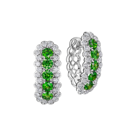 Серьги с демантоидами и бриллиантами, белое золото 1