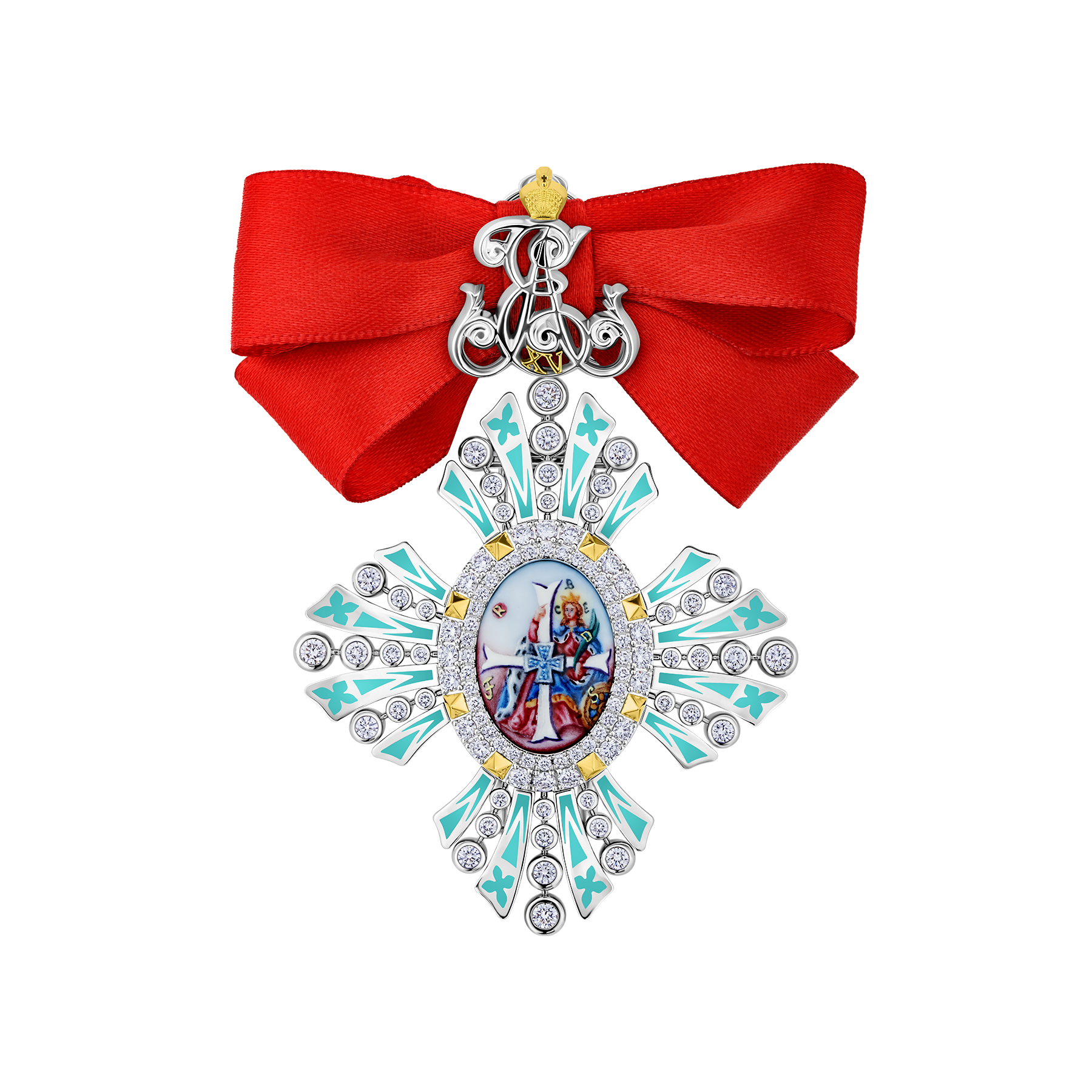 Брошь с бриллиантами, белое золото