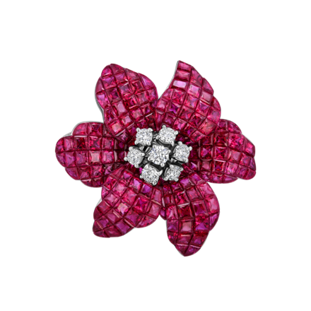 Брошь с рубинами и бриллиантами, белое золото 1