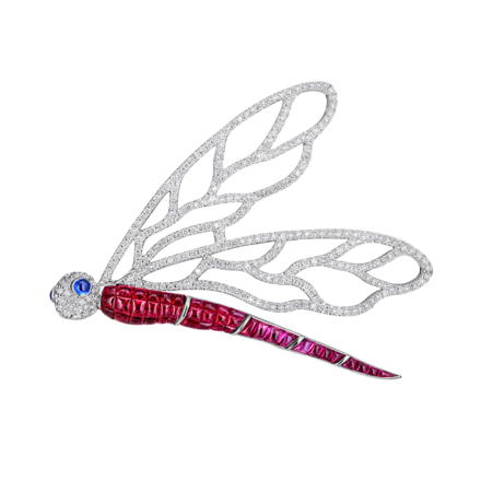 Брошь с рубинами, сапфирами и бриллиантами, белое золото 1
