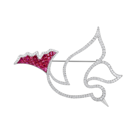 Брошь с рубинами и бриллиантами, белое золото 1